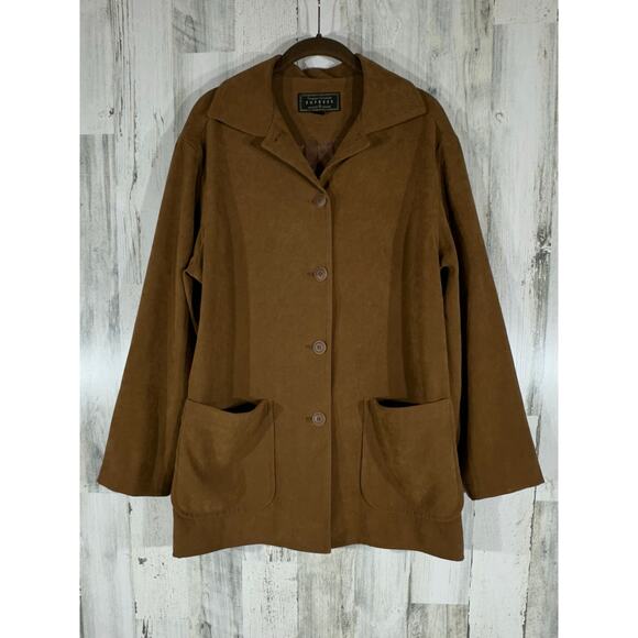 Compagnie Internationale Express Vegan Faux Suede Jacket Size 3/4 Camel Brown - Picture 1 of 6